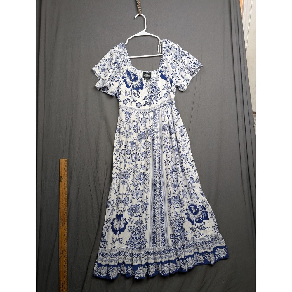 Angy Women's Blue & White Floral‎ Print Maxi Dress Size Small